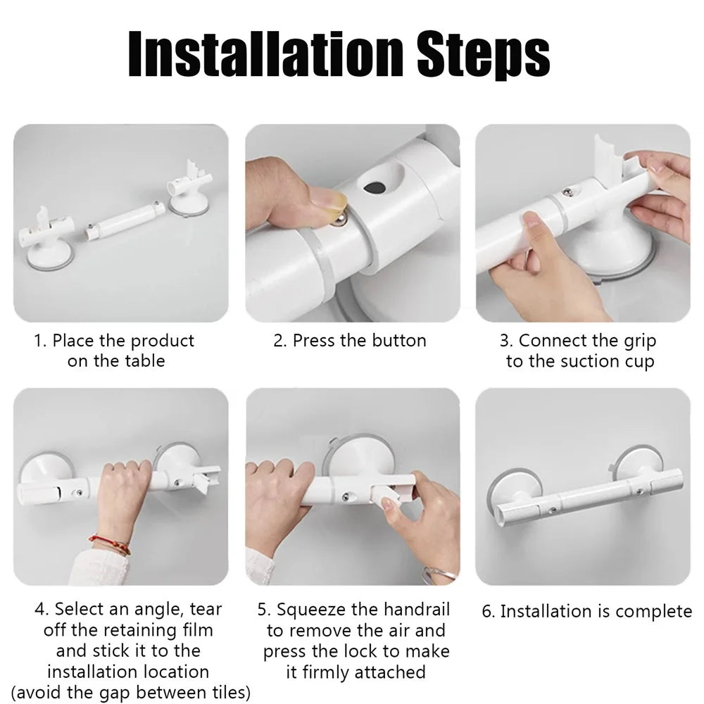 35CM Suction Cup Armrest Bathroom Safety Grab Bar For Elderly Toilet Anti Slip Handle - White - 6