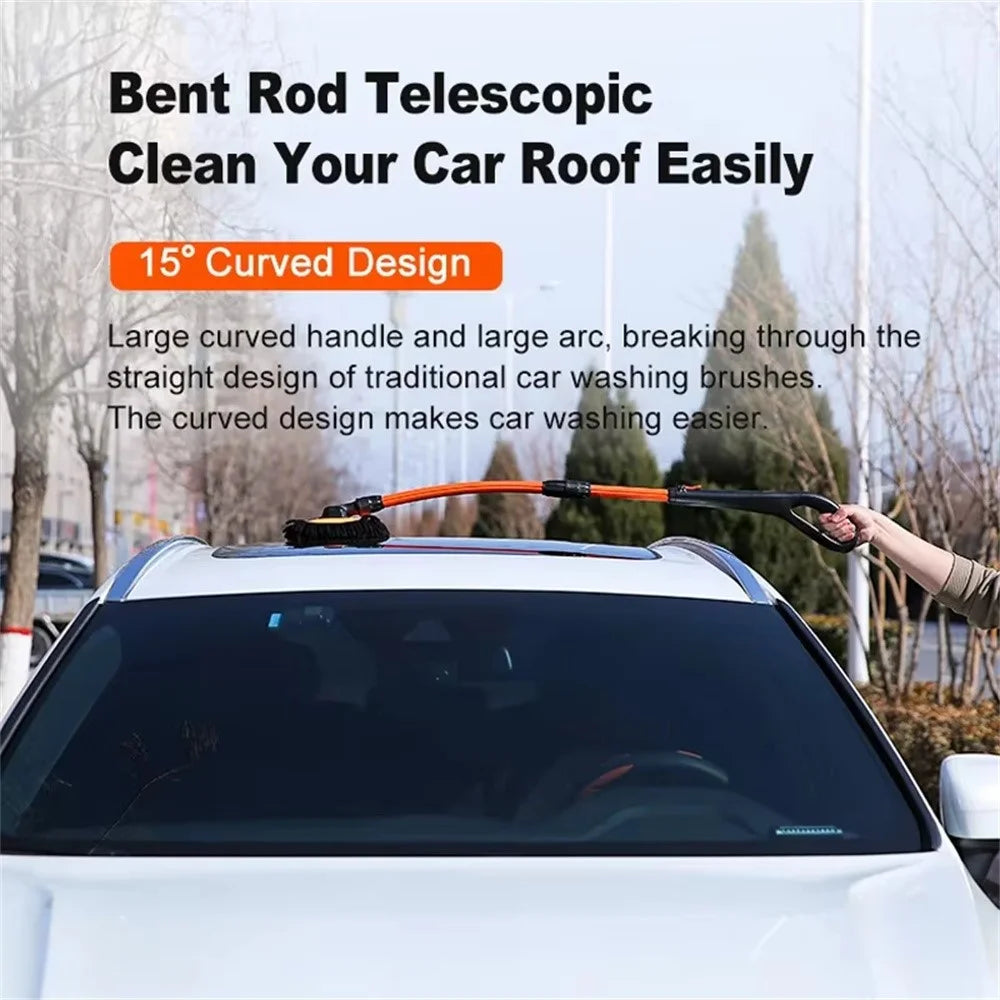 Curved Car Cleaning Brush 15 Degree Bend Extendable Handle Car Cleaning Mop - Orange - 2