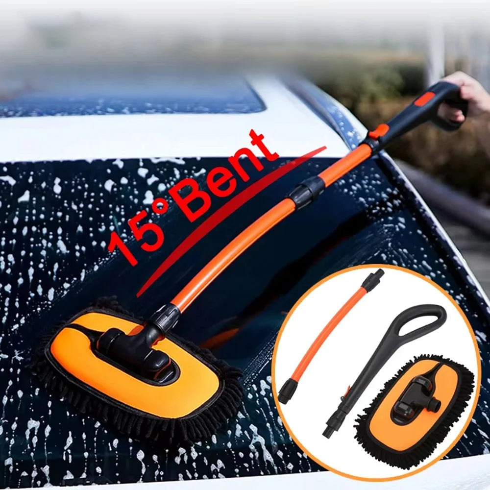 Curved Car Cleaning Brush 15 Degree Bend Extendable Handle Car Cleaning Mop - Orange - 4