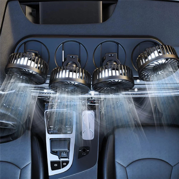 Four Head Folding Car Fan 360 Degree Rotation Auto Dashboard Cooling Fan for Vehicle Use - White  /  5V USB Port - 6