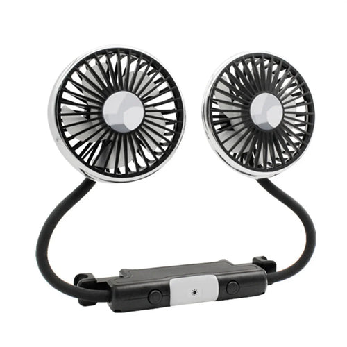 360 Degree Rotation Double Head 12V 24V Car Back Seat Fan 3-Speed Wind Adjustment USB Cooling Fan - Black - 1