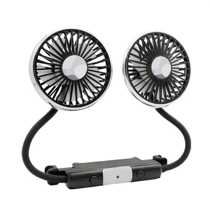 360 Degree Rotation Double Head 12V 24V Car Back Seat Fan 3-Speed Wind Adjustment USB Cooling Fan - Black - 1