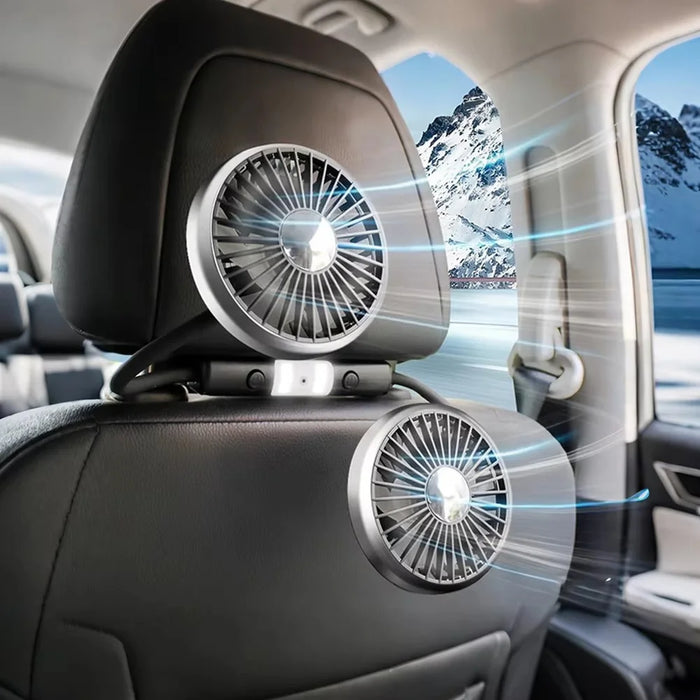 360 Degree Rotation Double Head 12V 24V Car Back Seat Fan 3-Speed Wind Adjustment USB Cooling Fan - Black - 2