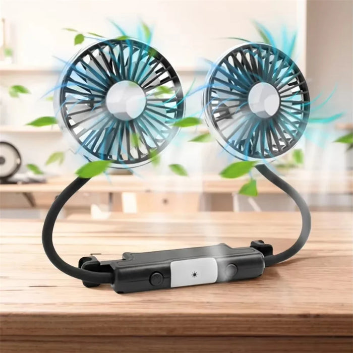 360 Degree Rotation Double Head 12V 24V Car Back Seat Fan 3-Speed Wind Adjustment USB Cooling Fan - Black - 3