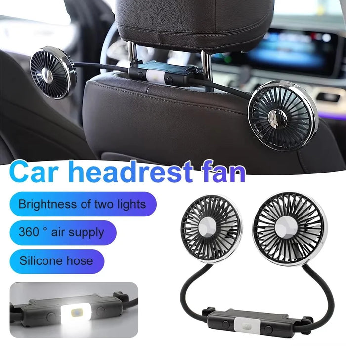 360 Degree Rotation Double Head 12V 24V Car Back Seat Fan 3-Speed Wind Adjustment USB Cooling Fan - Black - 4