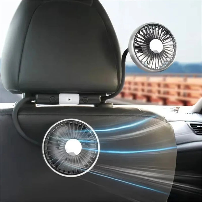 360 Degree Rotation Double Head 12V 24V Car Back Seat Fan 3-Speed Wind Adjustment USB Cooling Fan - Black - 5
