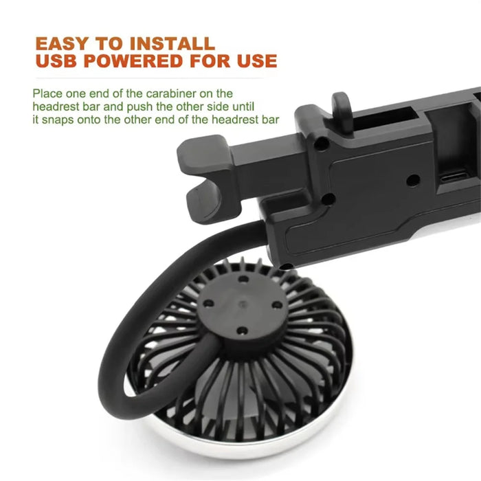 360 Degree Rotation Double Head 12V 24V Car Back Seat Fan 3-Speed Wind Adjustment USB Cooling Fan - Black - 6