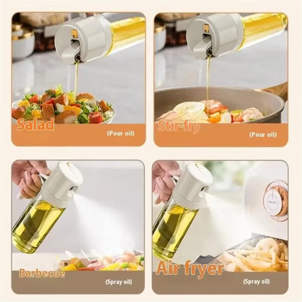 2 in 1 550ml Kitchen Oil Spray Bottle Pour Bottle Leak Proof Glass Oil Dispenser - White - 6