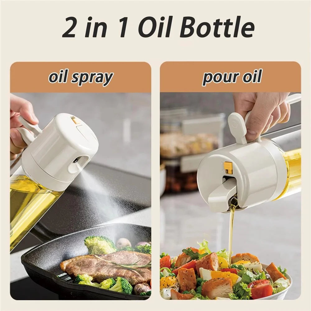 2 in 1 550ml Kitchen Oil Spray Bottle Pour Bottle Leak Proof Glass Oil Dispenser - White - 7