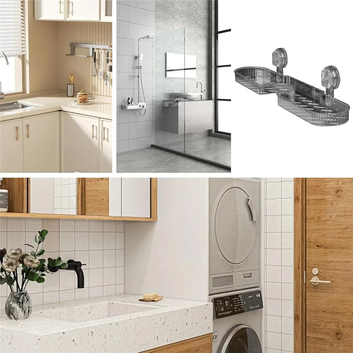 Shampoo Holder Bathroom Shelf Suction Cup Wall Mounted Shower Shelf Over Faucet Sink Rack - Transparent - 7
