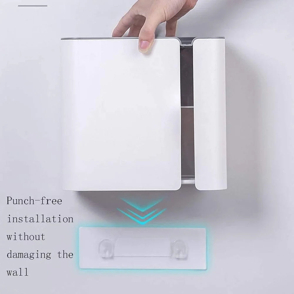 Punch Free Wall Mounted Toilet Paper Holder Bathroom Tissue Dispenser Storage Organizer Box - White - 6