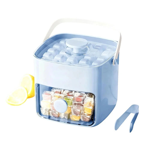 48 Grids Double Layer Press Release Ice Mold with Storage Drawer Portable Ice Cube Tray (BPA Free, No FDA) - Blue - 1