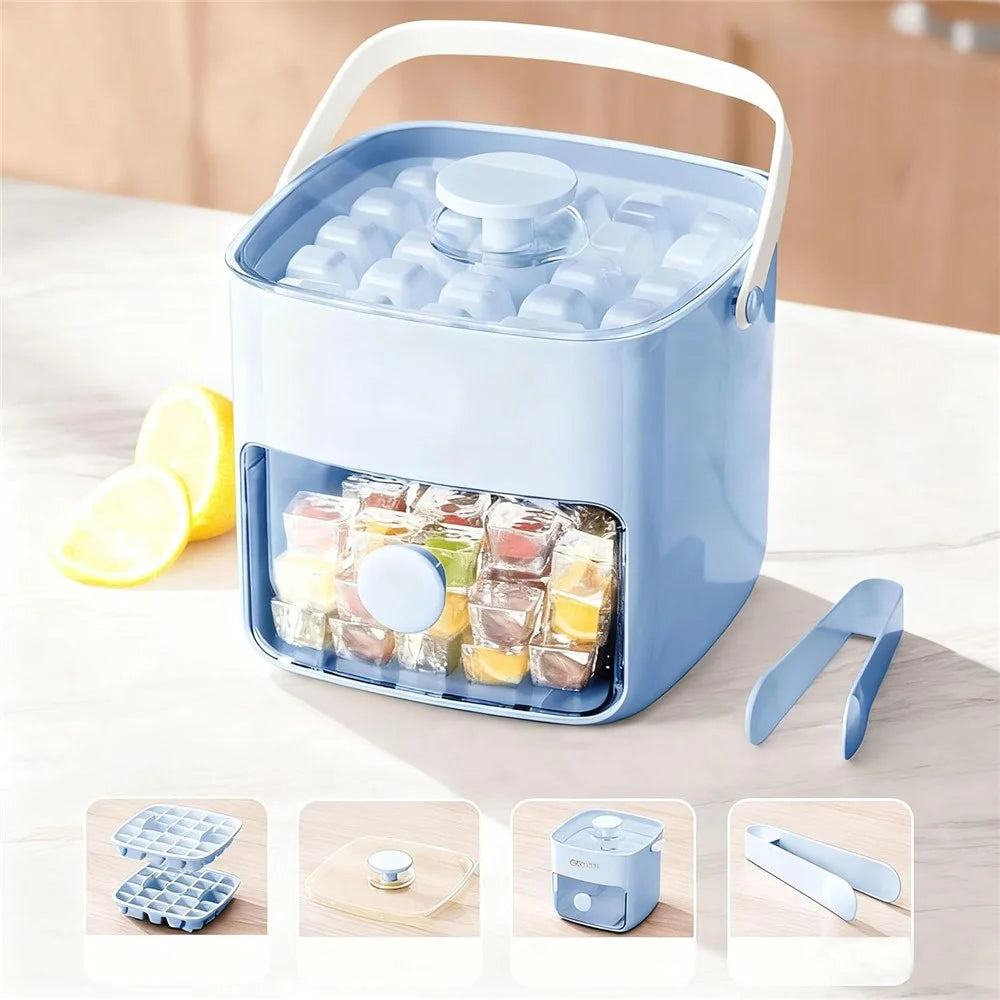 48 Grids Double Layer Press Release Ice Mold with Storage Drawer Portable Ice Cube Tray (BPA Free, No FDA) - Blue - 2