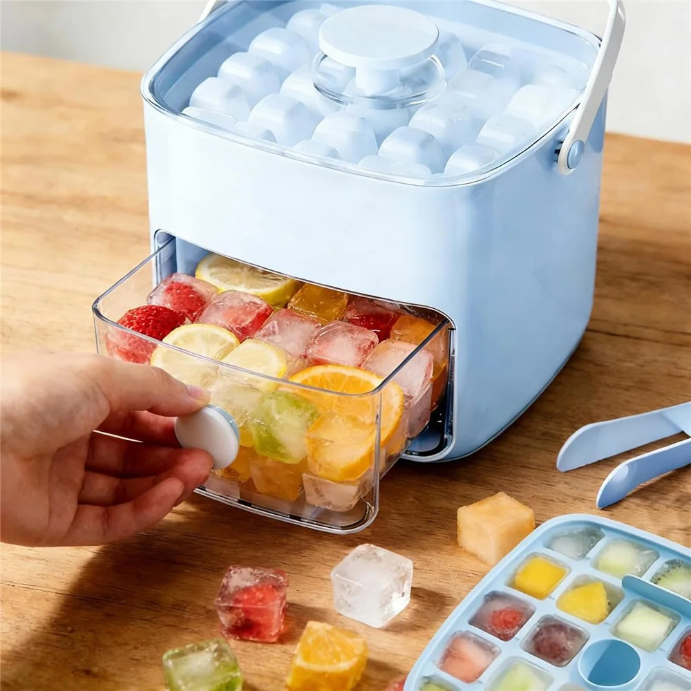 48 Grids Double Layer Press Release Ice Mold with Storage Drawer Portable Ice Cube Tray (BPA Free, No FDA) - Blue - 3