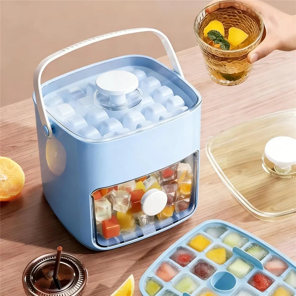 48 Grids Double Layer Press Release Ice Mold with Storage Drawer Portable Ice Cube Tray (BPA Free, No FDA) - Blue - 4
