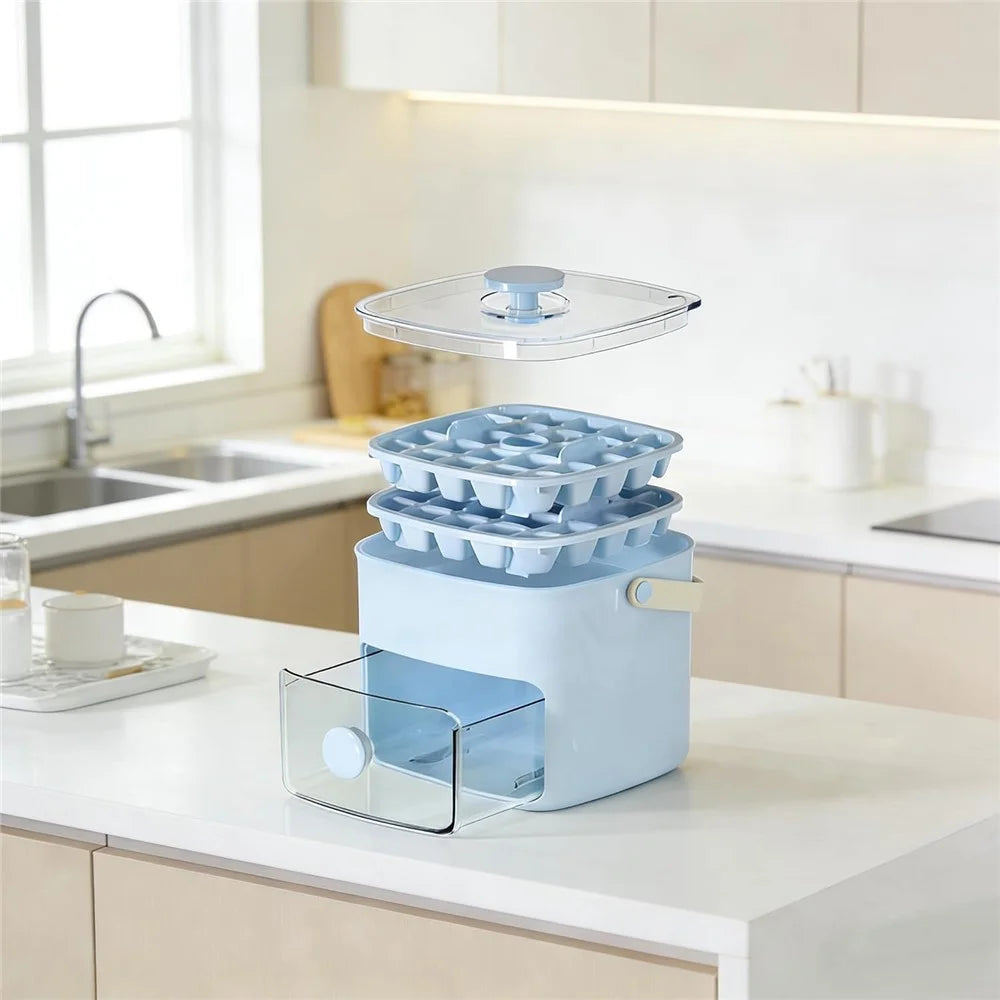 48 Grids Double Layer Press Release Ice Mold with Storage Drawer Portable Ice Cube Tray (BPA Free, No FDA) - Blue - 5