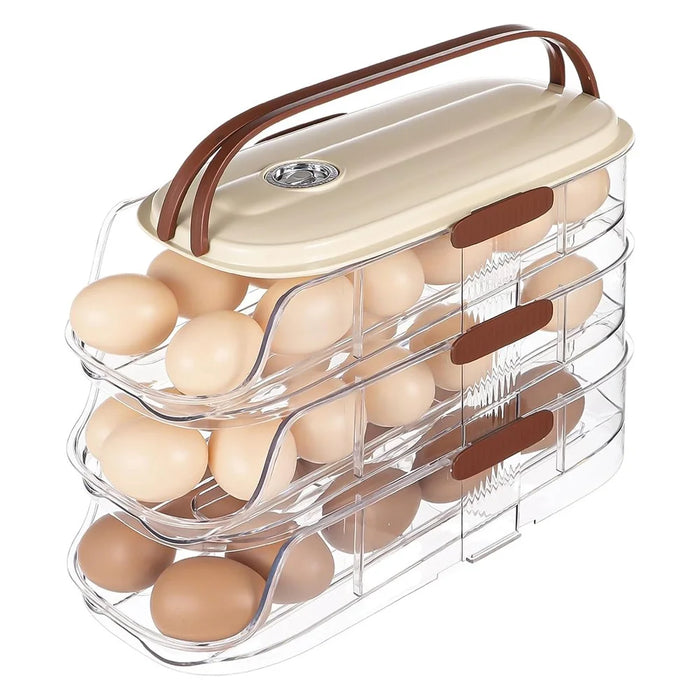 3-Tier Double Row Auto Rolling Egg Storage Container Plastic Stackable Refrigerator Eggs Organizer Box - Clear - 1