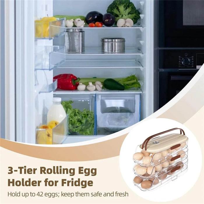 3-Tier Double Row Auto Rolling Egg Storage Container Plastic Stackable Refrigerator Eggs Organizer Box - Clear - 4