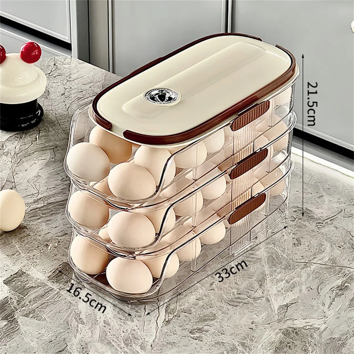 3-Tier Double Row Auto Rolling Egg Storage Container Plastic Stackable Refrigerator Eggs Organizer Box - Clear - 6