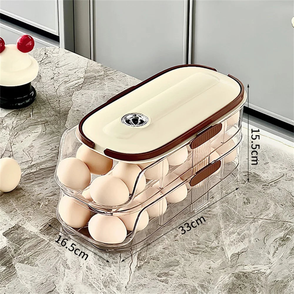2-Tier Double Row Auto Rolling Egg Storage Container Plastic Stackable Refrigerator Eggs Organizer Box - Clear - 7