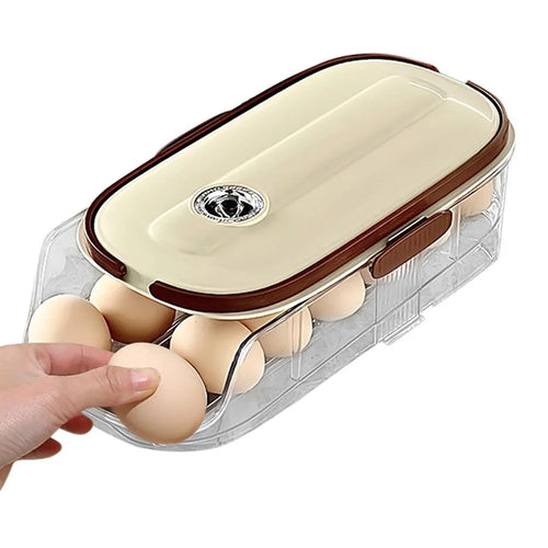Single Tier Double Row Auto Rolling Egg Storage Container Plastic Stackable Refrigerator Eggs Organizer Box - Clear - 1