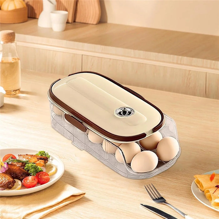Single Tier Double Row Auto Rolling Egg Storage Container Plastic Stackable Refrigerator Eggs Organizer Box - Clear - 2