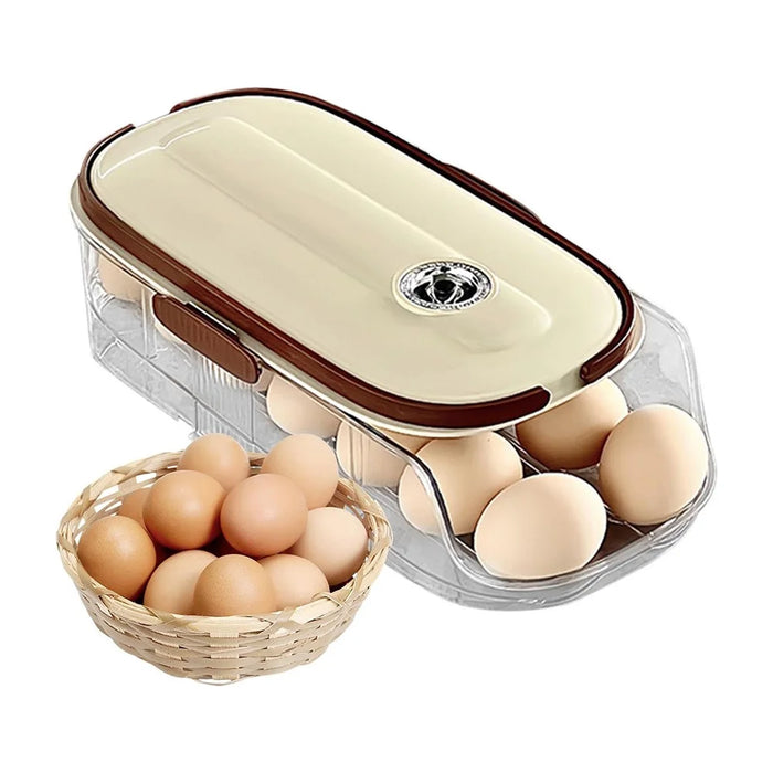 Single Tier Double Row Auto Rolling Egg Storage Container Plastic Stackable Refrigerator Eggs Organizer Box - Clear - 5