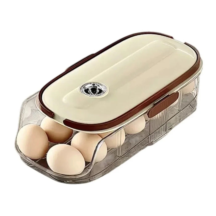 Single Tier Double Row Auto Rolling Egg Storage Container Plastic Stackable Refrigerator Eggs Organizer Box - Clear - 6