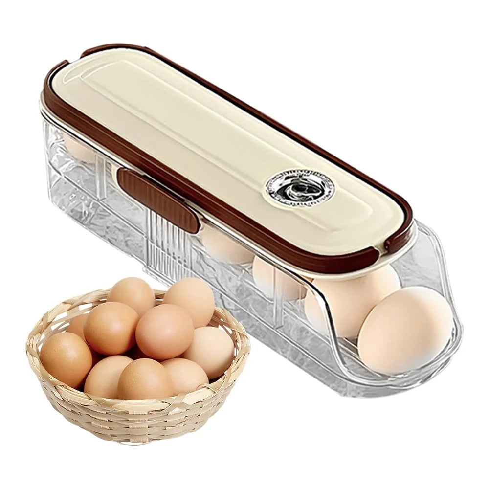 Single Tier Single Row Auto Rolling Egg Storage Container Plastic Stackable Refrigerator Eggs Organizer Box - Clear - 1