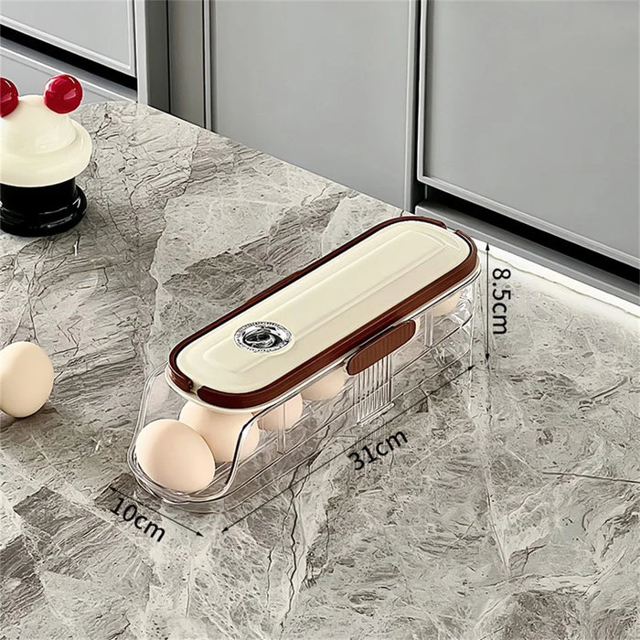 Single Tier Single Row Auto Rolling Egg Storage Container Plastic Stackable Refrigerator Eggs Organizer Box - Clear - 7