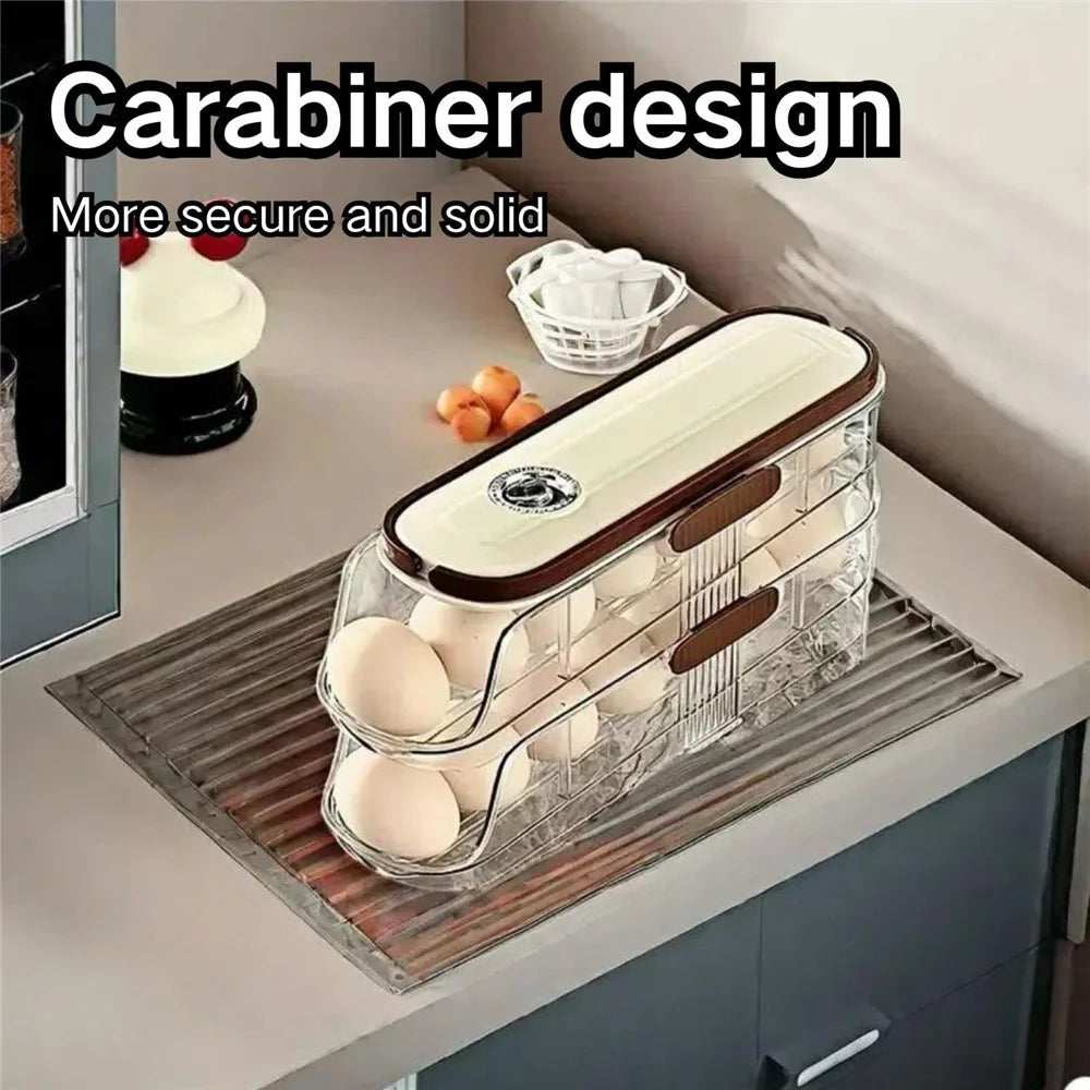 2-Tier Single Row Auto Rolling Egg Storage Container Plastic Stackable Refrigerator Eggs Organizer Box - Clear - 2