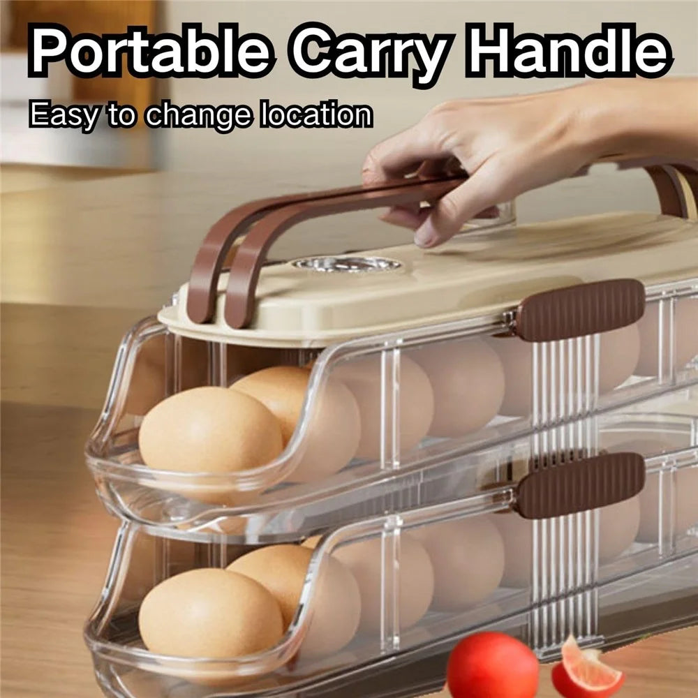 2-Tier Single Row Auto Rolling Egg Storage Container Plastic Stackable Refrigerator Eggs Organizer Box - Clear - 3