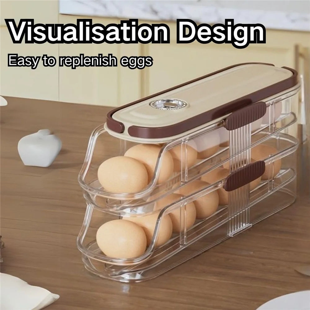 2-Tier Single Row Auto Rolling Egg Storage Container Plastic Stackable Refrigerator Eggs Organizer Box - Clear - 4