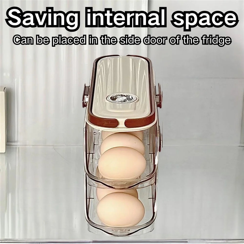 2-Tier Single Row Auto Rolling Egg Storage Container Plastic Stackable Refrigerator Eggs Organizer Box - Clear - 5