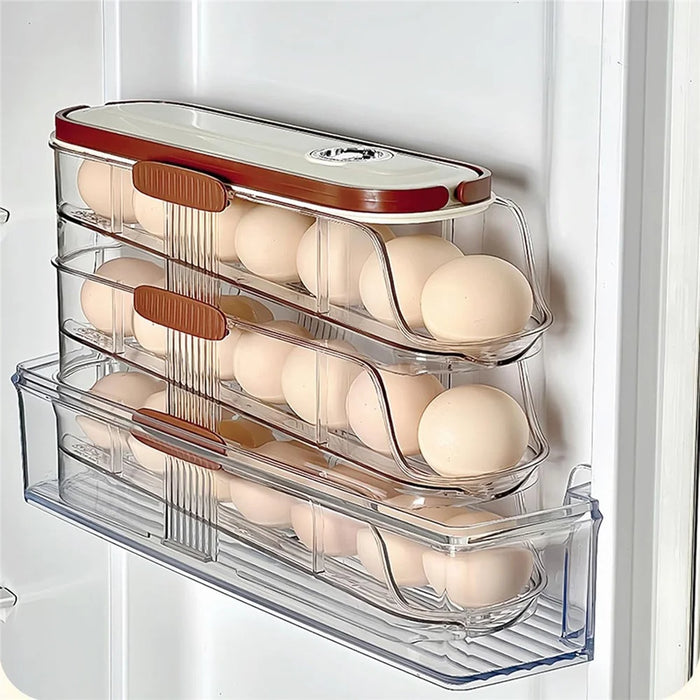 3-Tier Single Row Auto Rolling Egg Storage Container Plastic Stackable Refrigerator Eggs Organizer Box - Clear - 2
