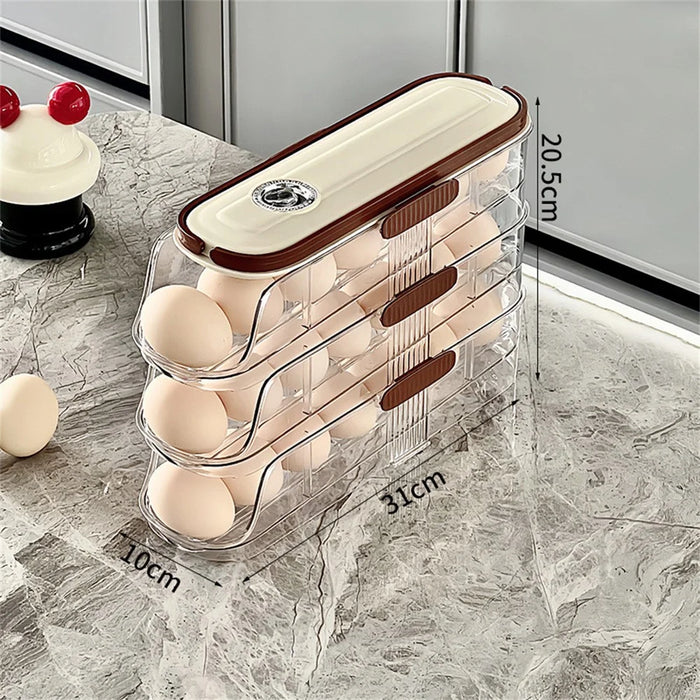3-Tier Single Row Auto Rolling Egg Storage Container Plastic Stackable Refrigerator Eggs Organizer Box - Clear - 5