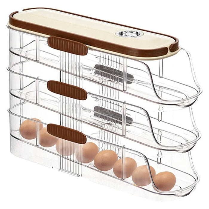 3-Tier Single Row Auto Rolling Egg Storage Container Plastic Stackable Refrigerator Eggs Organizer Box - Clear - 7