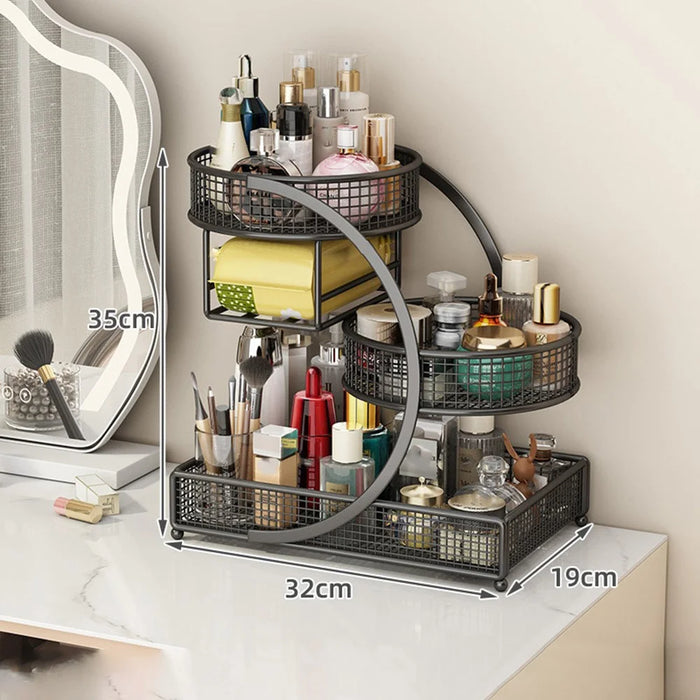 3-Tier Makeup Organizer with Tissue Holder Desktop Cosmetic Storage Rack Vanity Bathroom Counter Shelf - Black - 4