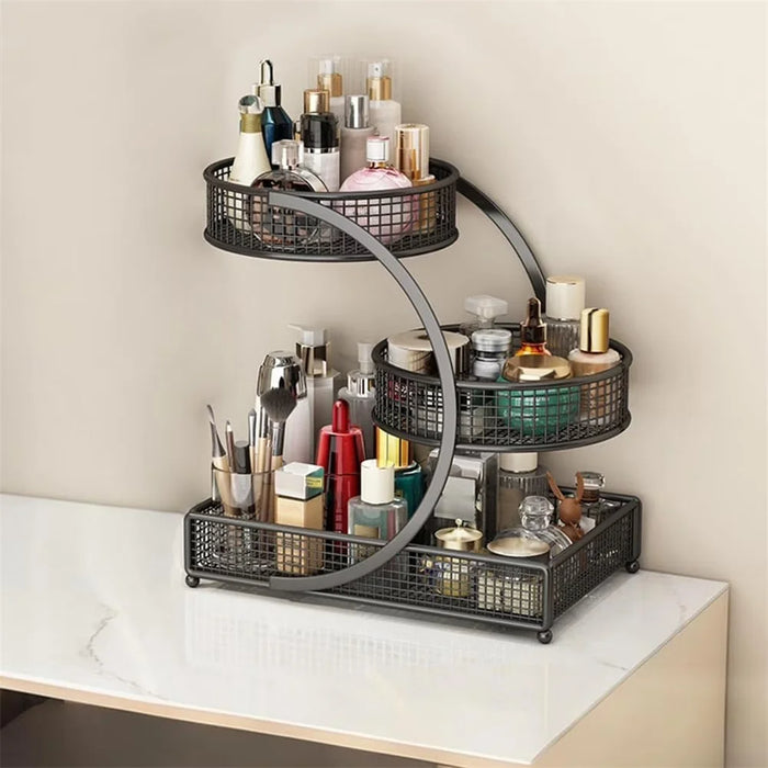 3-Tier Makeup Organizer Shelf Vanity Countertop Storage Rack Metal Bathroom Cosmetic Stand - Black - 1