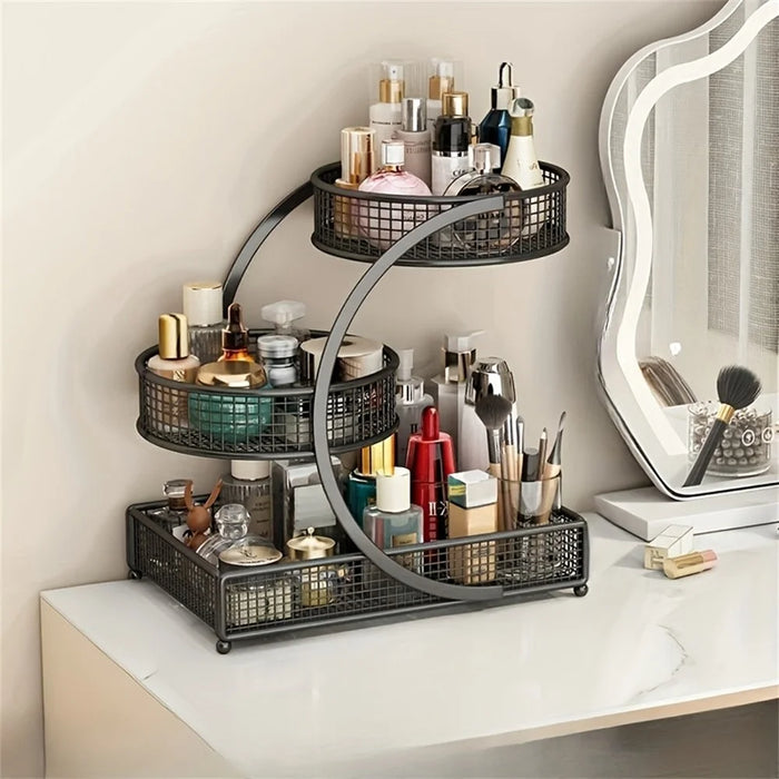 3-Tier Makeup Organizer Shelf Vanity Countertop Storage Rack Metal Bathroom Cosmetic Stand - Black - 2