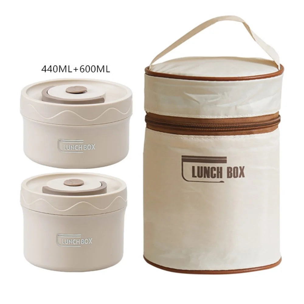 304 Stainless Steel Lunch Box Set with Insulated Bag Microwave Safe Bento Box, 1 Large + 1 Small (BPA Free, No FDA) - Beige - 1