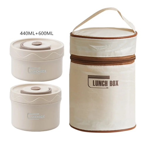 304 Stainless Steel Lunch Box Set with Insulated Bag Microwave Safe Bento Box, 1 Large + 1 Small (BPA Free, No FDA) - Beige - 1