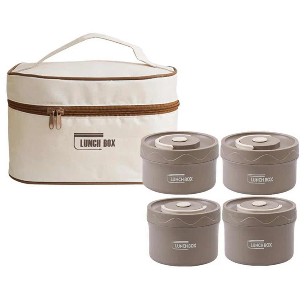 304 Stainless Steel Lunch Box Set with Insulated Bag Microwave Safe Bento Box, 2 Large + 2 Small (BPA Free, No FDA) - Coffee - 1