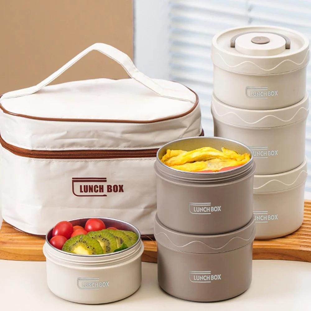 304 Stainless Steel Lunch Box Set with Insulated Bag Microwave Safe Bento Box, 2 Large + 2 Small (BPA Free, No FDA) - Coffee - 6