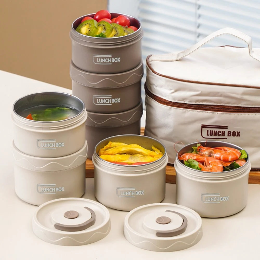 304 Stainless Steel Lunch Box Set with Insulated Bag Microwave Safe Bento Box, 2 Large + 2 Small (BPA Free, No FDA) - Coffee - 7