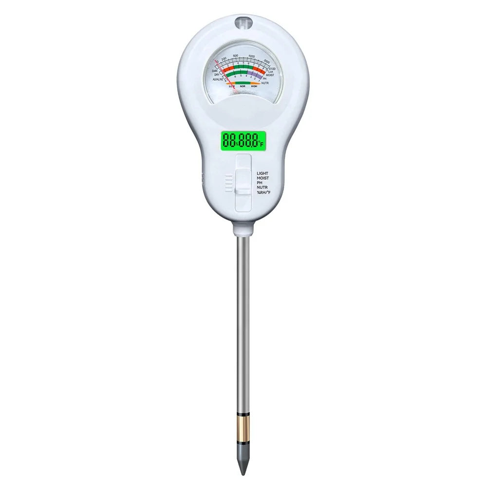6 in 1 Soil Tester pH Meter with LCD Display Light Moisture Fertility Temperature Humidity Detector, without Battery - White - 1