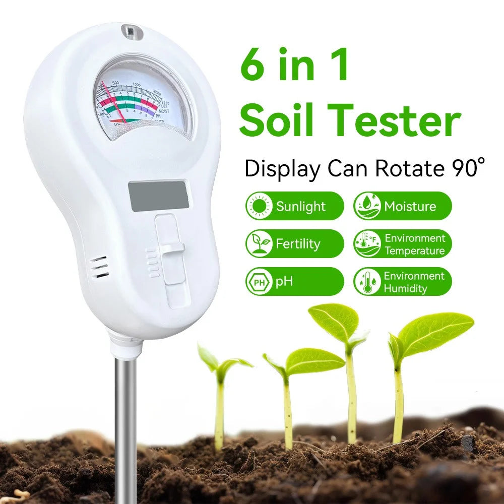 6 in 1 Soil Tester pH Meter with LCD Display Light Moisture Fertility Temperature Humidity Detector, without Battery - White - 4