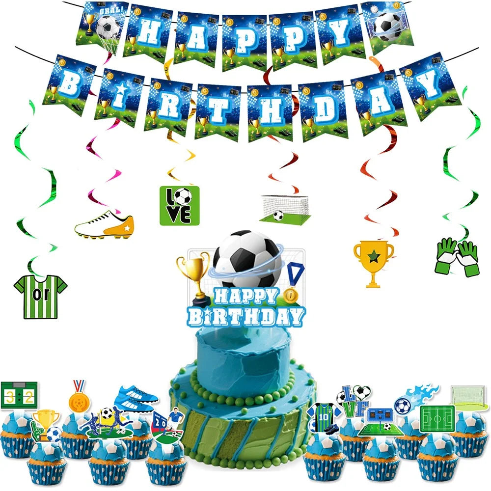46Pcs Football Soccer Party Decorations Set Birthday Supplies Banner Cake Socket Spiral Cake Toppers - 1
