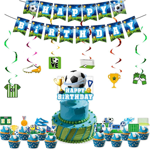 46Pcs Football Soccer Party Decorations Set Birthday Supplies Banner Cake Socket Spiral Cake Toppers - 1
