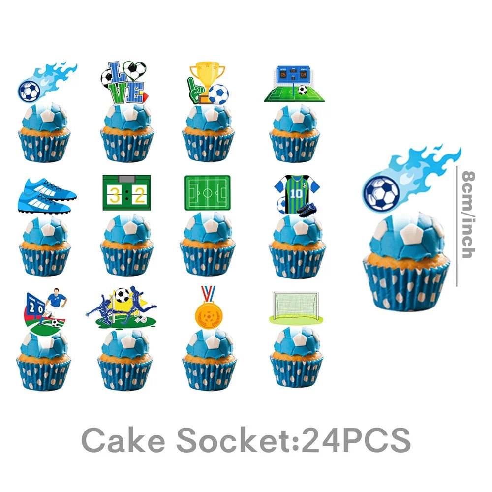 46Pcs Football Soccer Party Decorations Set Birthday Supplies Banner Cake Socket Spiral Cake Toppers - 5